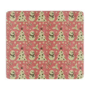 Retro Christmas trees holly berry star candy cane  Cutting Board