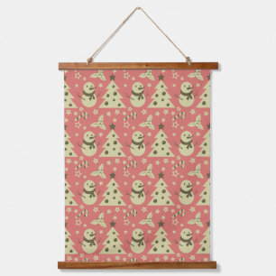 Retro Christmas trees holly berry star candy cane  Hanging Tapestry