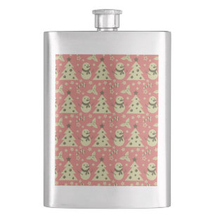 Retro Christmas trees holly berry star candy cane Hip Flask