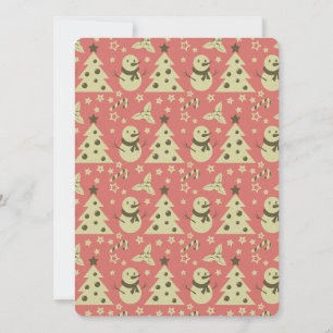 Retro Christmas trees holly berry star candy cane Holiday Card