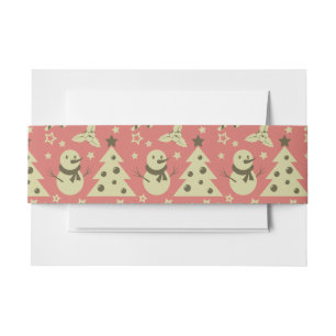 Retro Christmas trees holly berry star candy cane  Invitation Belly Band