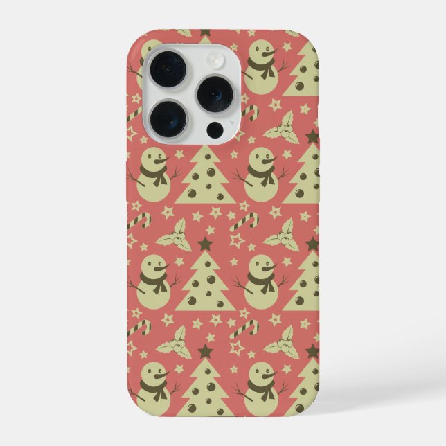 Retro Christmas trees holly berry star candy cane  iPhone Case (Back)