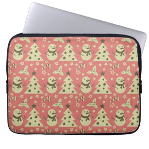 Retro Christmas trees holly berry star candy cane  Laptop Sleeve