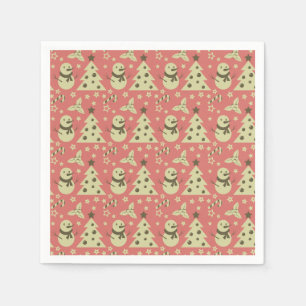 Retro Christmas trees holly berry star candy cane Napkin