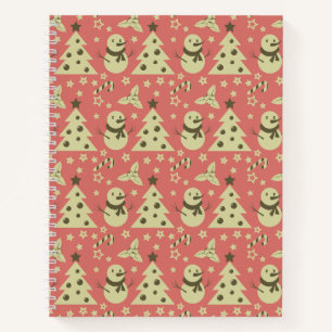 Retro Christmas trees holly berry star candy cane Notebook