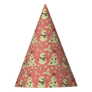 Retro Christmas trees holly berry star candy cane Party Hat