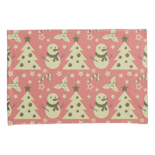 Retro Christmas trees holly berry star candy cane Pillowcase