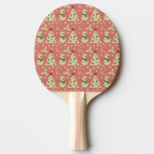 Retro Christmas trees holly berry star candy cane  Ping Pong Paddle (Front)