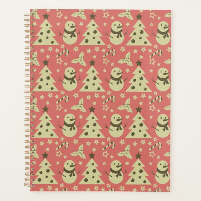 Retro Christmas trees holly berry star candy cane  Planner (Front)