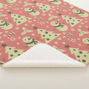 Retro Christmas trees holly berry star candy cane Sherpa Blanket