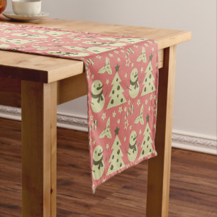 Retro Christmas trees holly berry star candy cane  Short Table Runner