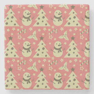 Retro Christmas trees holly berry star candy cane Stone Coaster