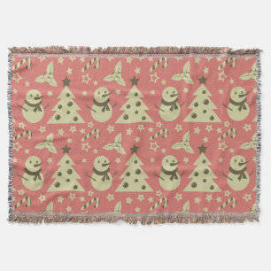 Retro Christmas trees holly berry star candy cane  Throw Blanket