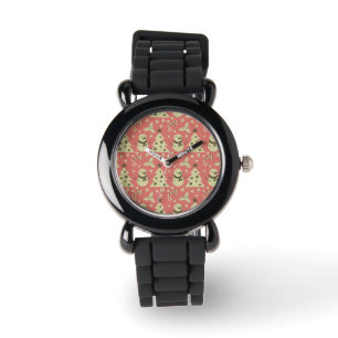 Retro Christmas trees holly berry star candy cane Watch