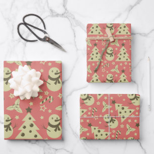 Retro Christmas trees holly berry star candy cane Wrapping Paper Sheet