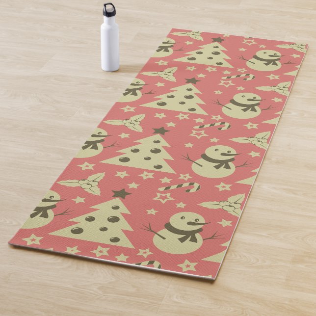 Retro Christmas trees holly berry star candy cane  Yoga Mat (In Situ)