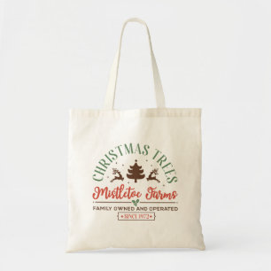 Retro Christmas Trees, Mistletoe Farm Tote Bag