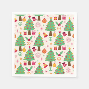 Retro Christmas Trees With Peace Sign Pattern  Napkin