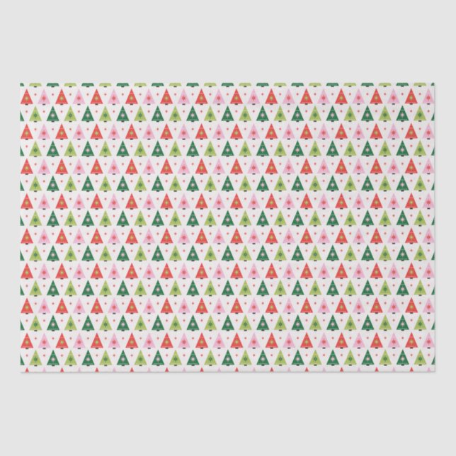 Retro Christmas Trees Wrapping Paper Sheets (Front)