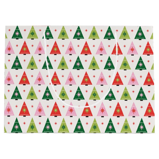 Retro Christmas Trees Wrapping Paper Sheets Large Gift Bag (Front)