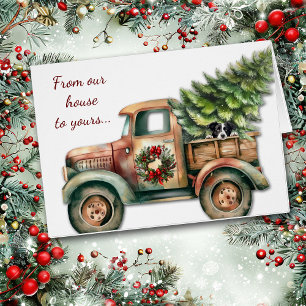 Retro Christmas Truck Border Collie Dog Card