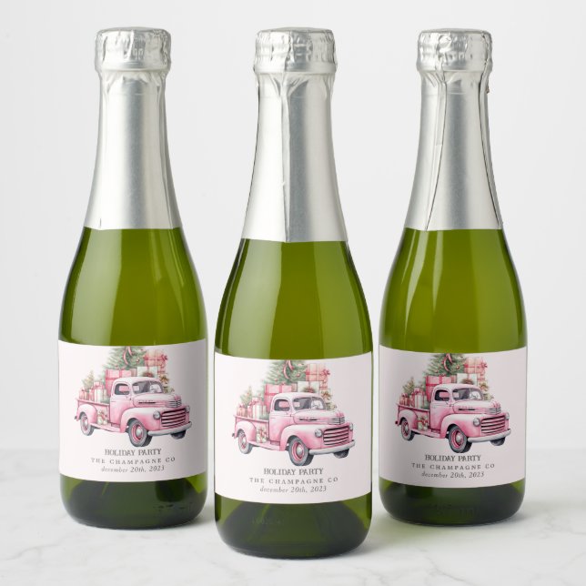 Retro Christmas Truck Mini Champagne Labels (Bottles)