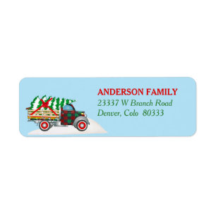 Retro Christmas Truck Return Address Label
