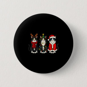 Retro Christmas Tuxedo Cat Santa Reindeer 6 Cm Round Badge