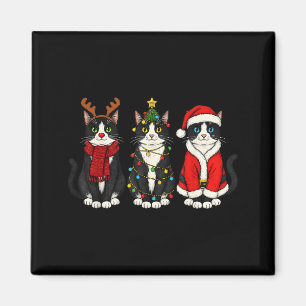 Retro Christmas Tuxedo Cat Santa Reindeer Magnet