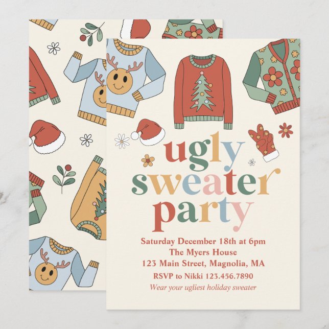 Retro Christmas Ugly Sweater Party Invitation (Front/Back)