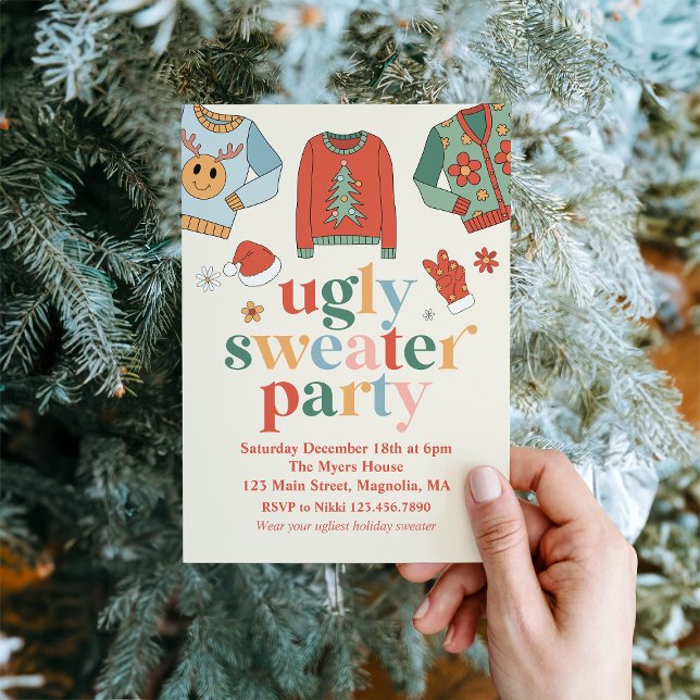 Retro Christmas Ugly Sweater Party Invitation (Creator Uploaded)