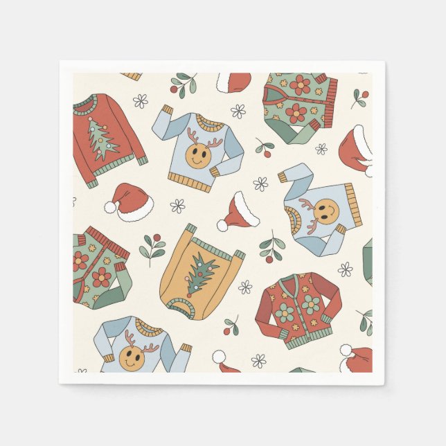 Retro Christmas Ugly Sweater Party Napkin (Front)
