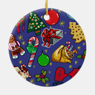 Retro Christmas Vintage Colourful Blue Red Green Ceramic Ornament