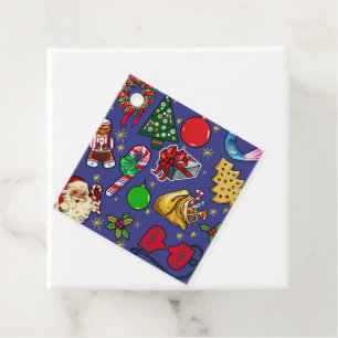 Retro Christmas Vintage Colourful Blue Red Green Favour Tags