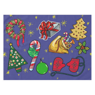 Retro Christmas Vintage Colourful Blue Red Green Tablecloth