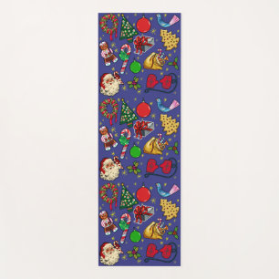 Retro Christmas Vintage Colourful Blue Red Green Yoga Mat