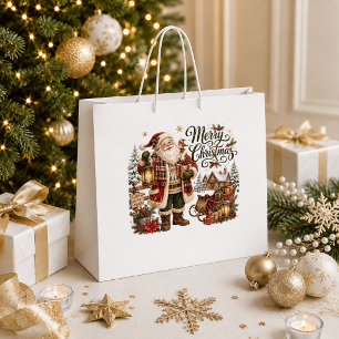 Retro Christmas Vintage Red Green Holiday Gift Bag