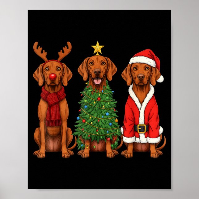 Retro Christmas Vizsla Santa Reindeer Dog Lover  Poster (Front)