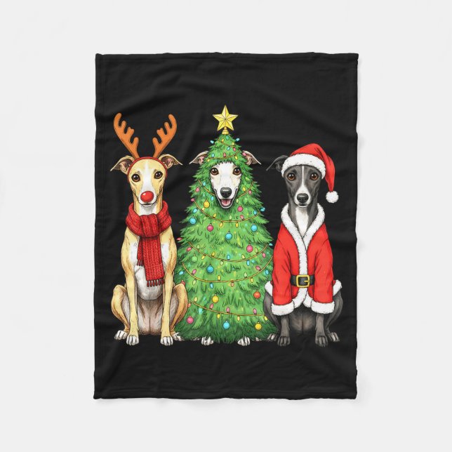Retro Christmas Whippet Santa Reindeer Dog Lover  Fleece Blanket (Front)