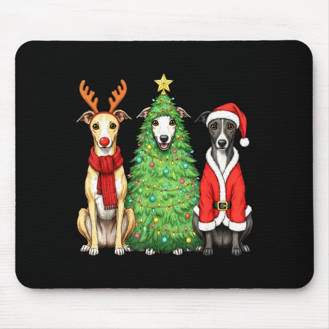 Retro Christmas Whippet Santa Reindeer Dog Lover  Mouse Pad (Front)