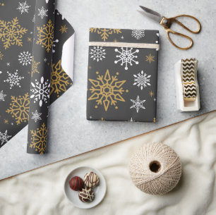Retro Christmas White and Gold Snow Flake Vintage Wrapping Paper