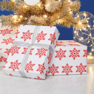 Retro Christmas White and Red Snow Flakes Vintage Wrapping Paper
