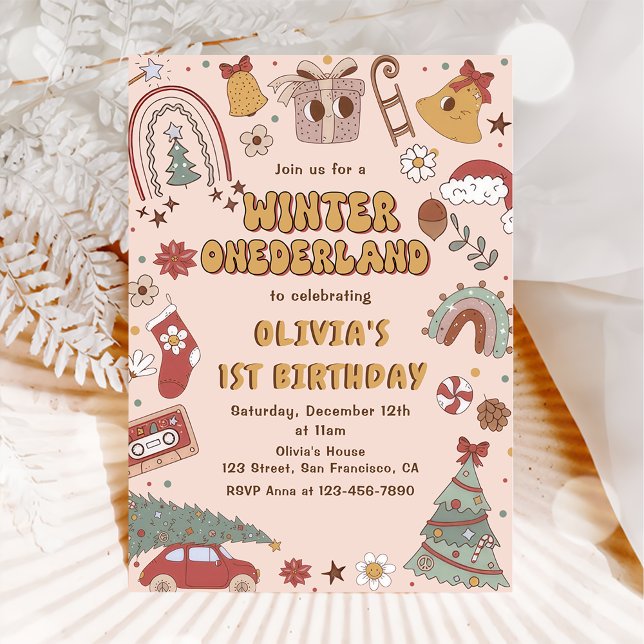 Retro Christmas Winter Onederland First Birthday Invitation (Creator Uploaded)