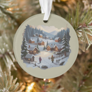 Retro Christmas Winter Village 90s Mountains Trees Ornament
