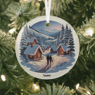 Retro Christmas Winter Village Sweatshirt 90s Vi Glass Tree Decoration
