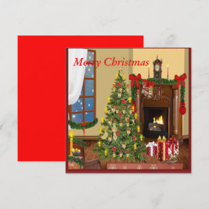 Retro Christmas With Tree Gifts n Fireplace Card