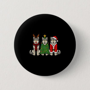 Retro Christmas Wolf Santa Reindeer 6 Cm Round Badge