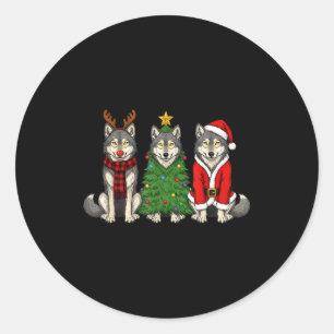 Retro Christmas Wolf Santa Reindeer  Classic Round Sticker