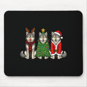Retro Christmas Wolf Santa Reindeer  Mouse Pad