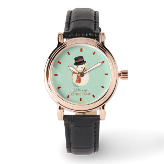 Retro Christmas Women's Black Leather Watch
